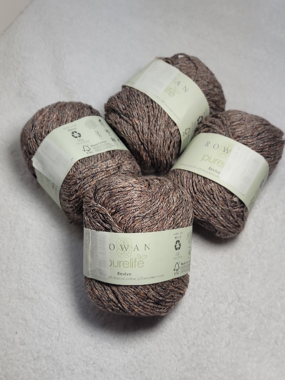 Rowan Purelife Revive Yarn - Heathered Brown 4 Ball Bundle NWT